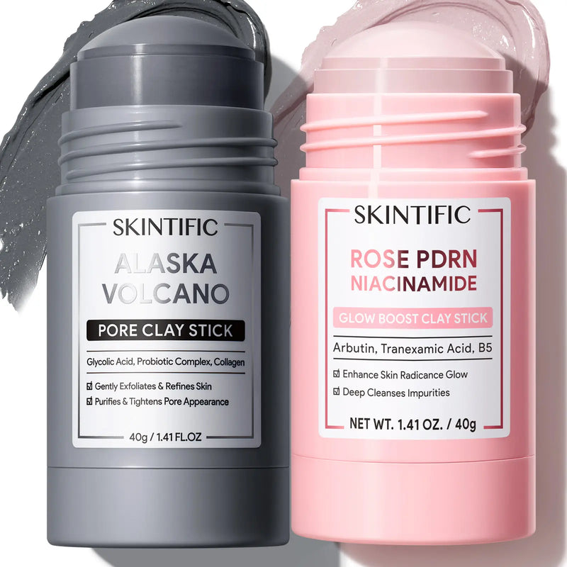 SKINTIFIC Clay Stick Collection 5 Masks for Every Skin Concern - Alaska Volcano Clay Stick / Mugwort anti Pores & Acne Clay Stick / Niacinamide Bright Boost Clay Stick / Amazon White Purifying Clay Stick / PDRN Rose Clay Stick